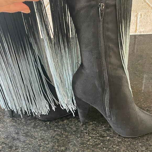 Size 7 Ombre String Pointy Toe Knee High Heeled Boots women’s - Picture 6 of 7